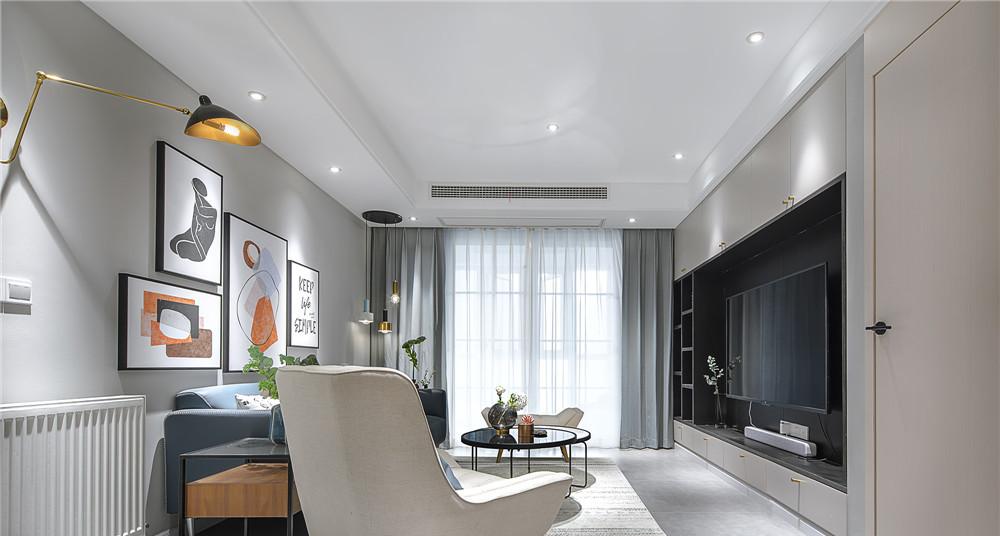 无主灯设计客厅，品味轻复古沙发与西厨空间-7