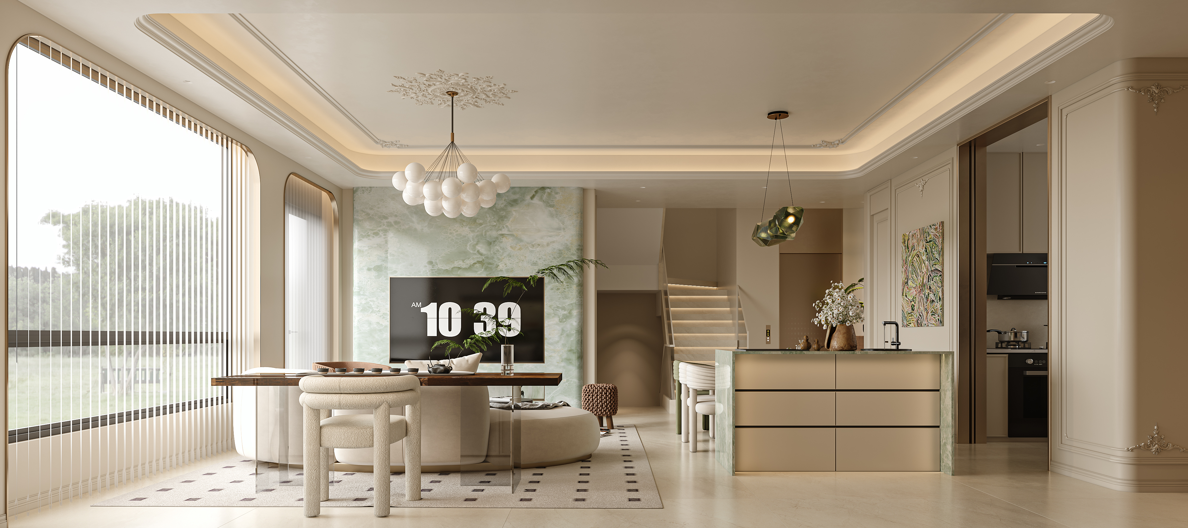 奶油风挑空别墅-2