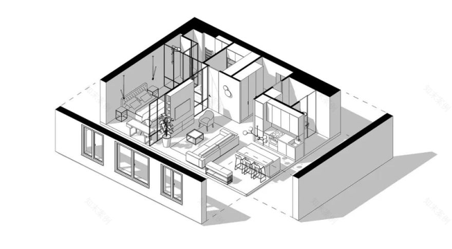 莫斯科 66㎡莫兰迪简约风公寓,玻璃隔断打造开放式空间-5