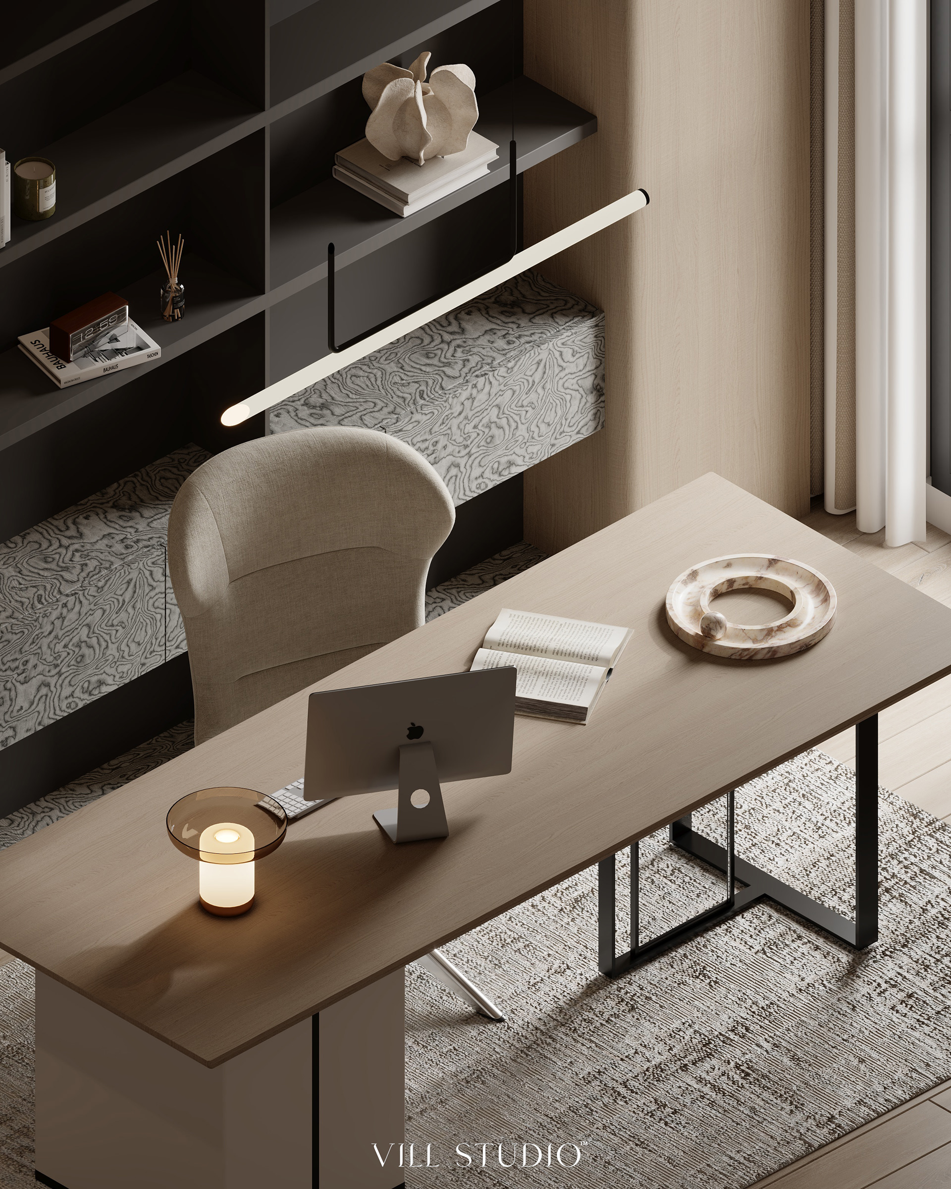 WARM MINIMAL HOME OFFICE INTERIOR | KSA-0