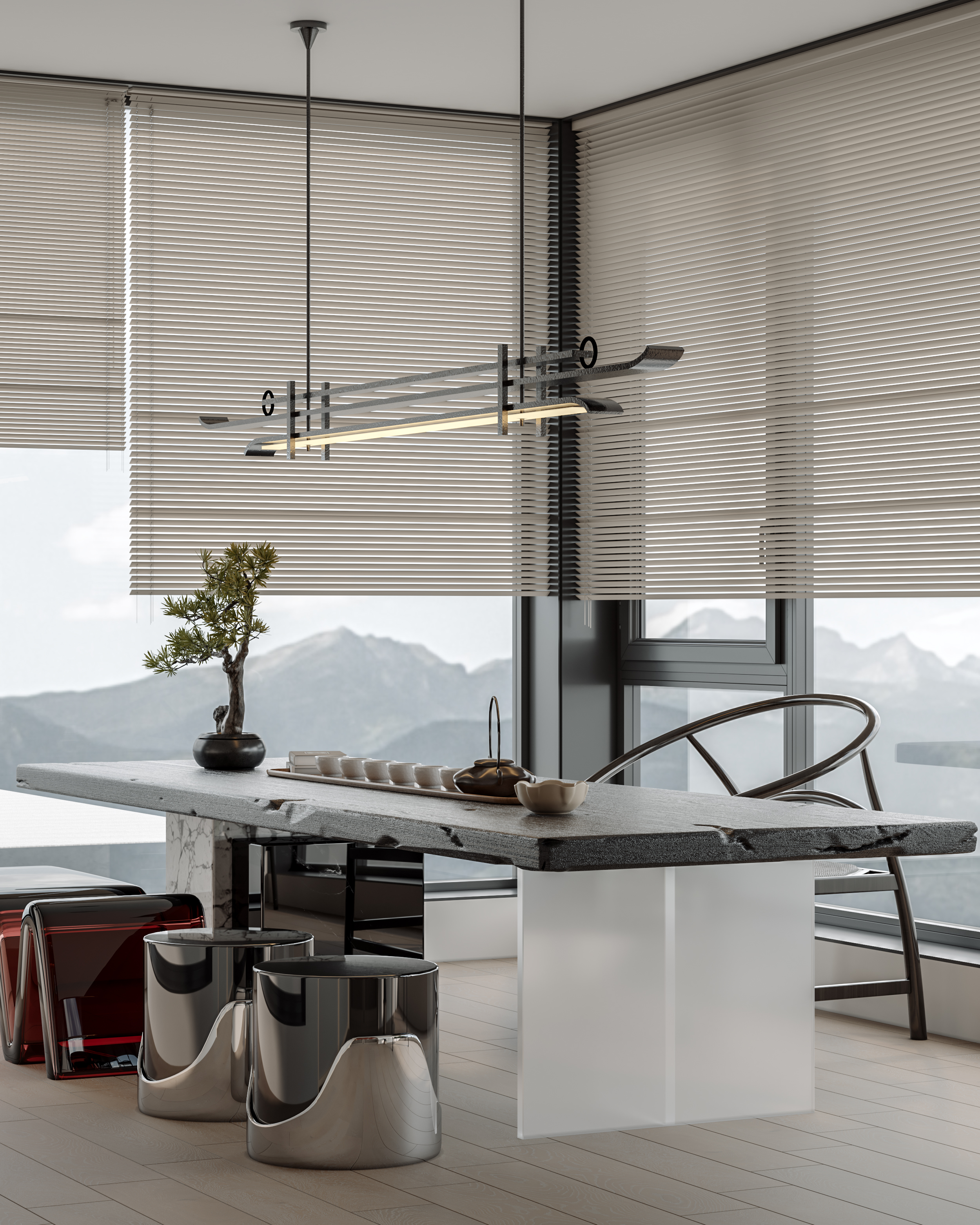 室内新中式，地下室，客厅-1