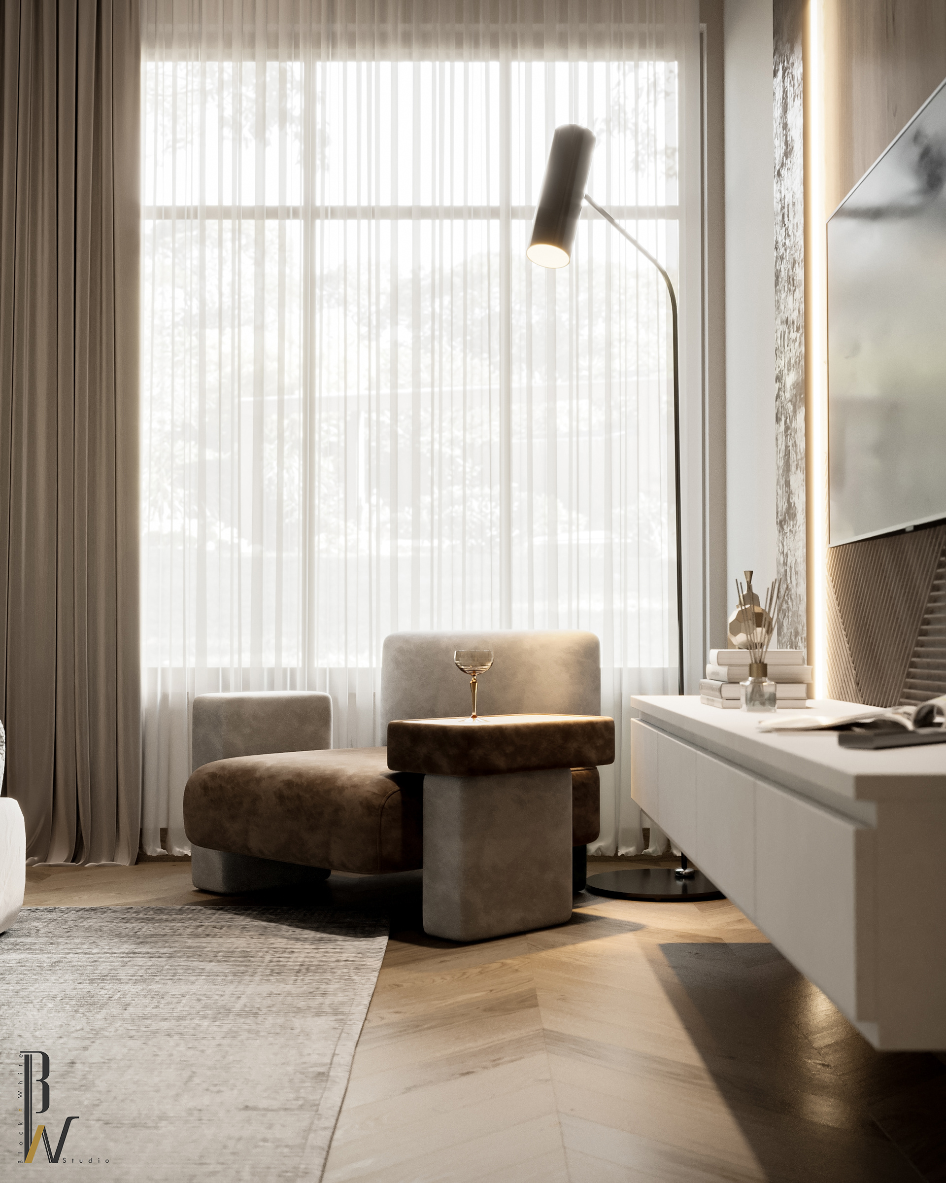 现代卧室丨阿联酋丨Black N White-13