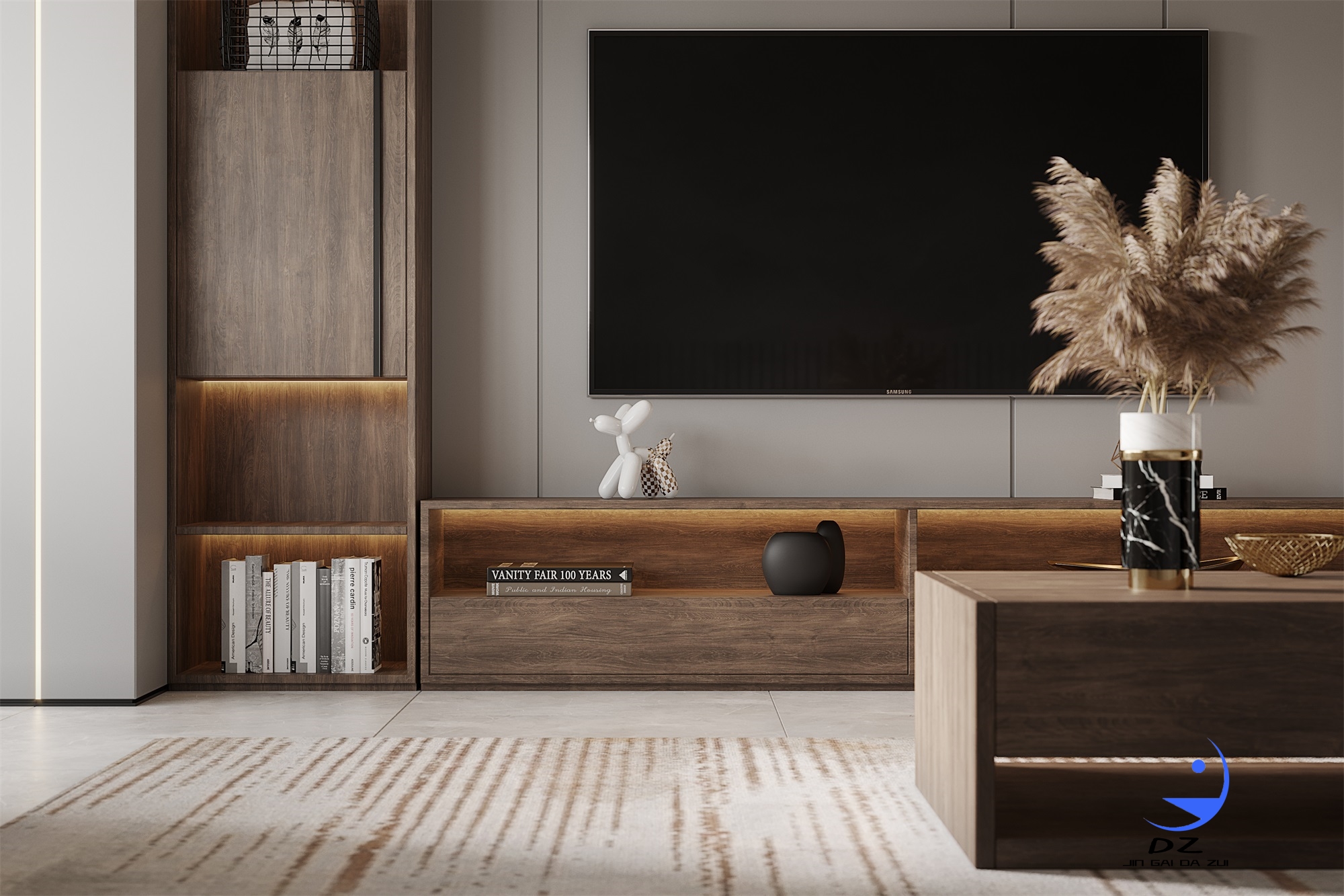 现代黑白系客餐厅卧室过道效果图-31