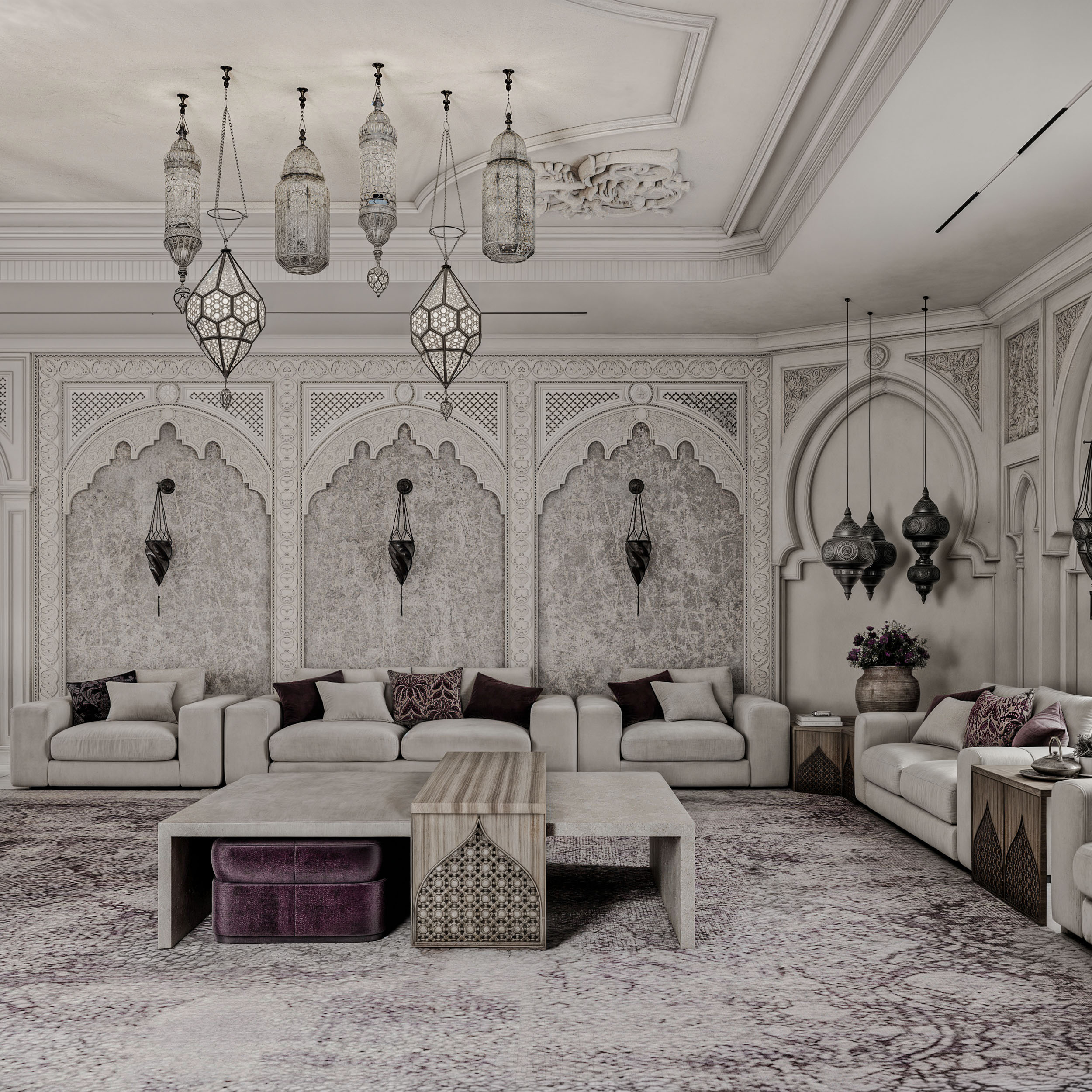 奢华的摩洛哥女性会客室

注：majlis常见释义为会客室；会议室 ，结合语境这里理解为女性会客室；Lu·urious可能是Luxurious拼写错误，按奢华的来翻译 丨OM STUDIO-4