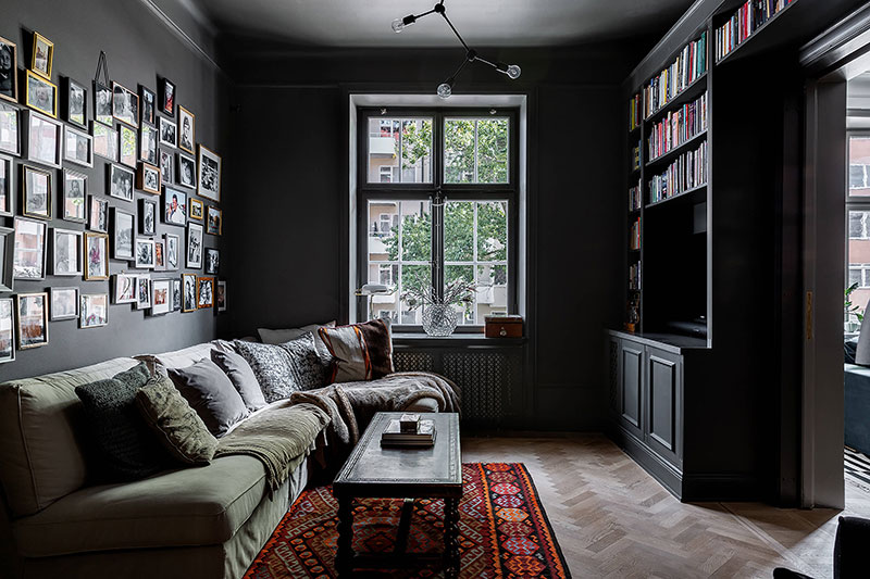 斯德哥尔摩历史建筑中的大胆暗色调公寓设计-8