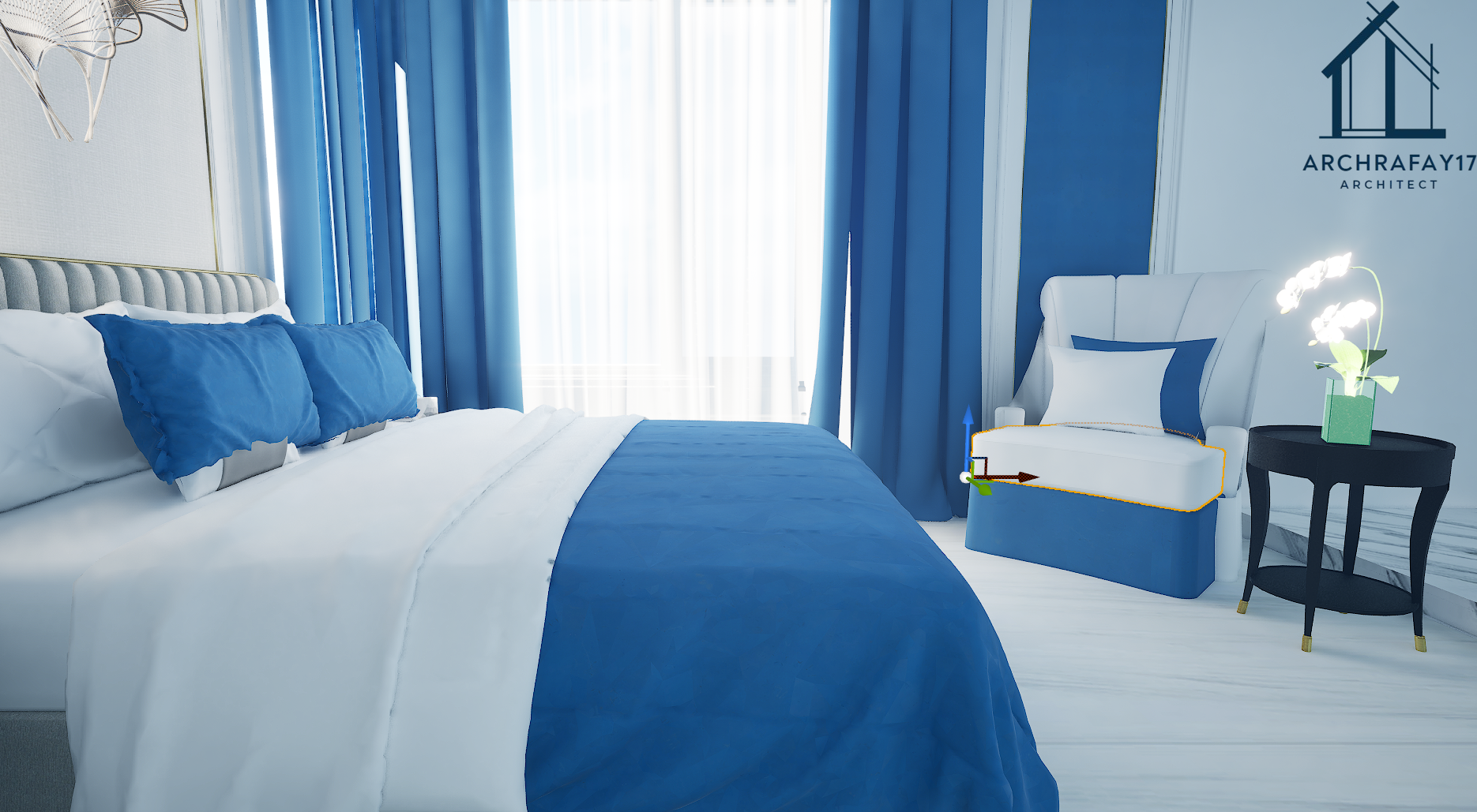 Minimalist Bed room interior design blue scheme-5