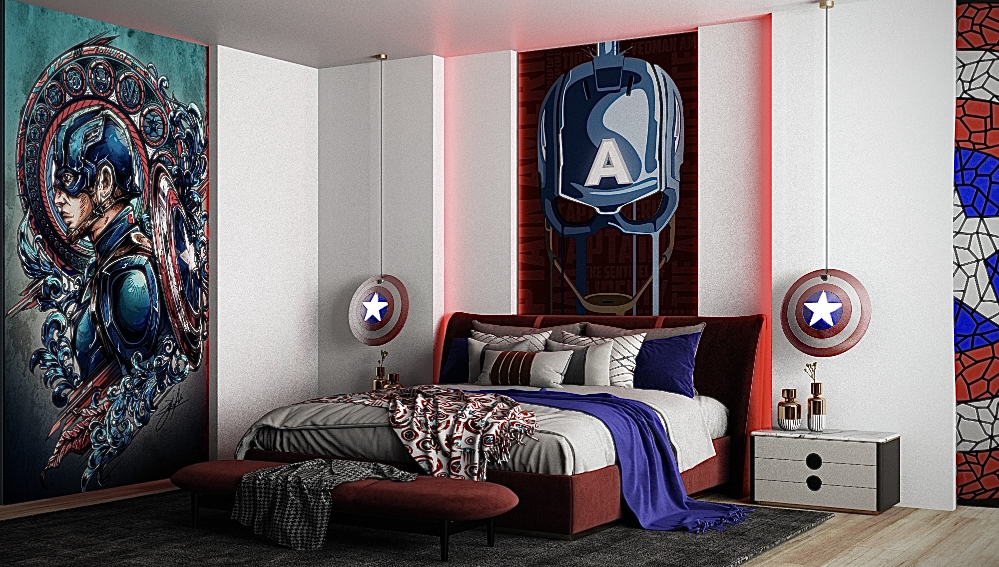 Captain America hotel bedroom-1