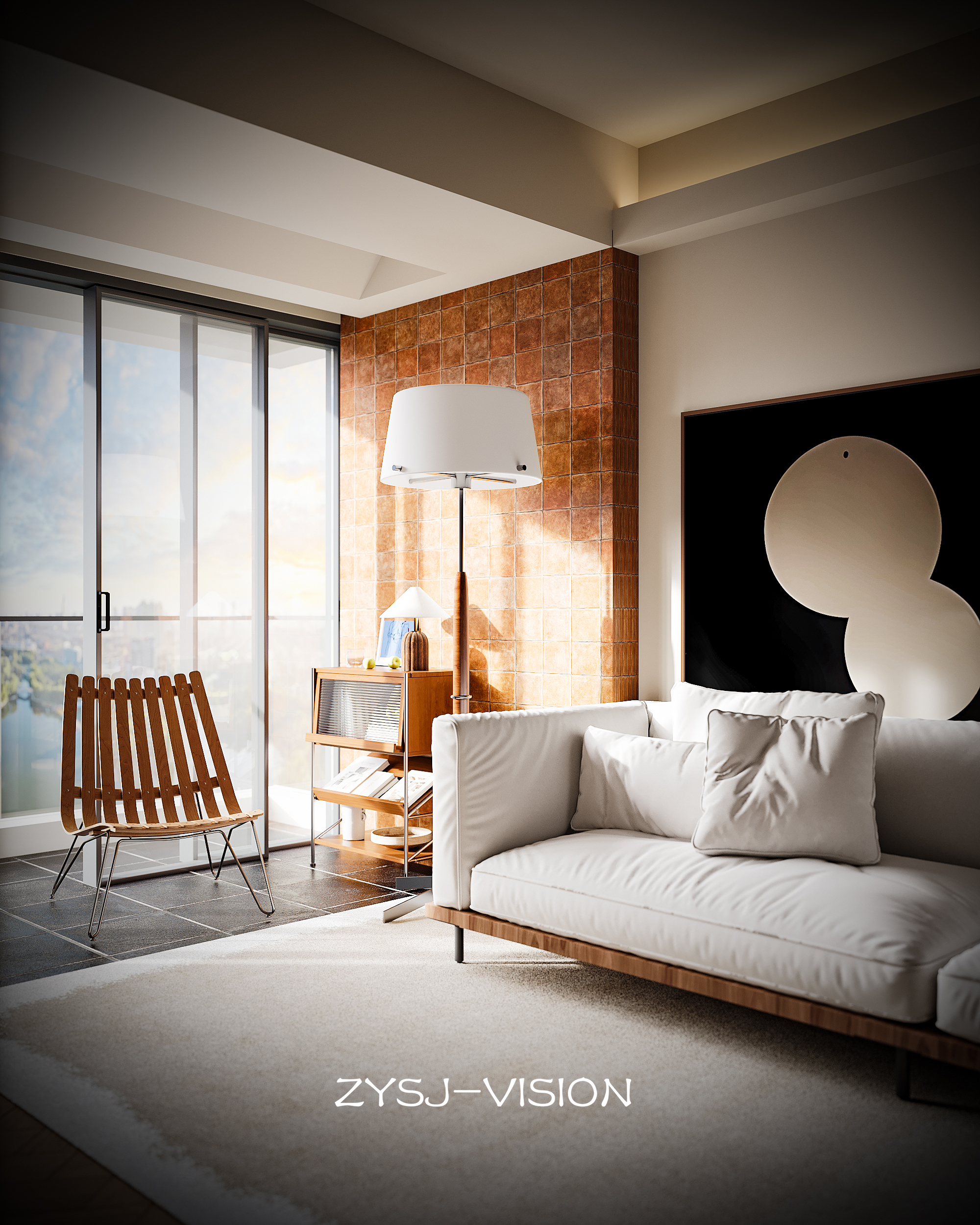 复古与未来的对话 · 一个带猫屋与佛龛的中古风客厅-11