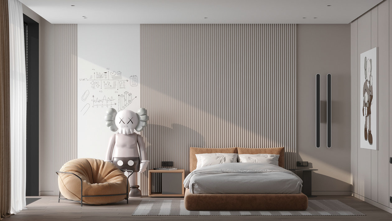 胡桃木与黄色打造的优雅空间-41