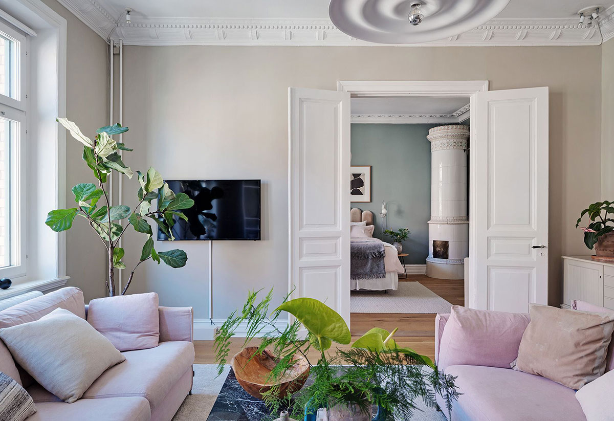 瑞典哥德堡 99 平米粉色沙发公寓设计-4