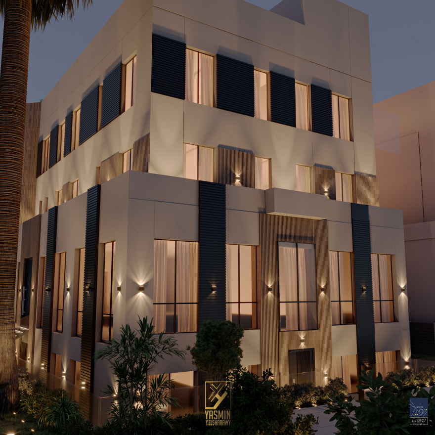 当代别墅外观夜景-16