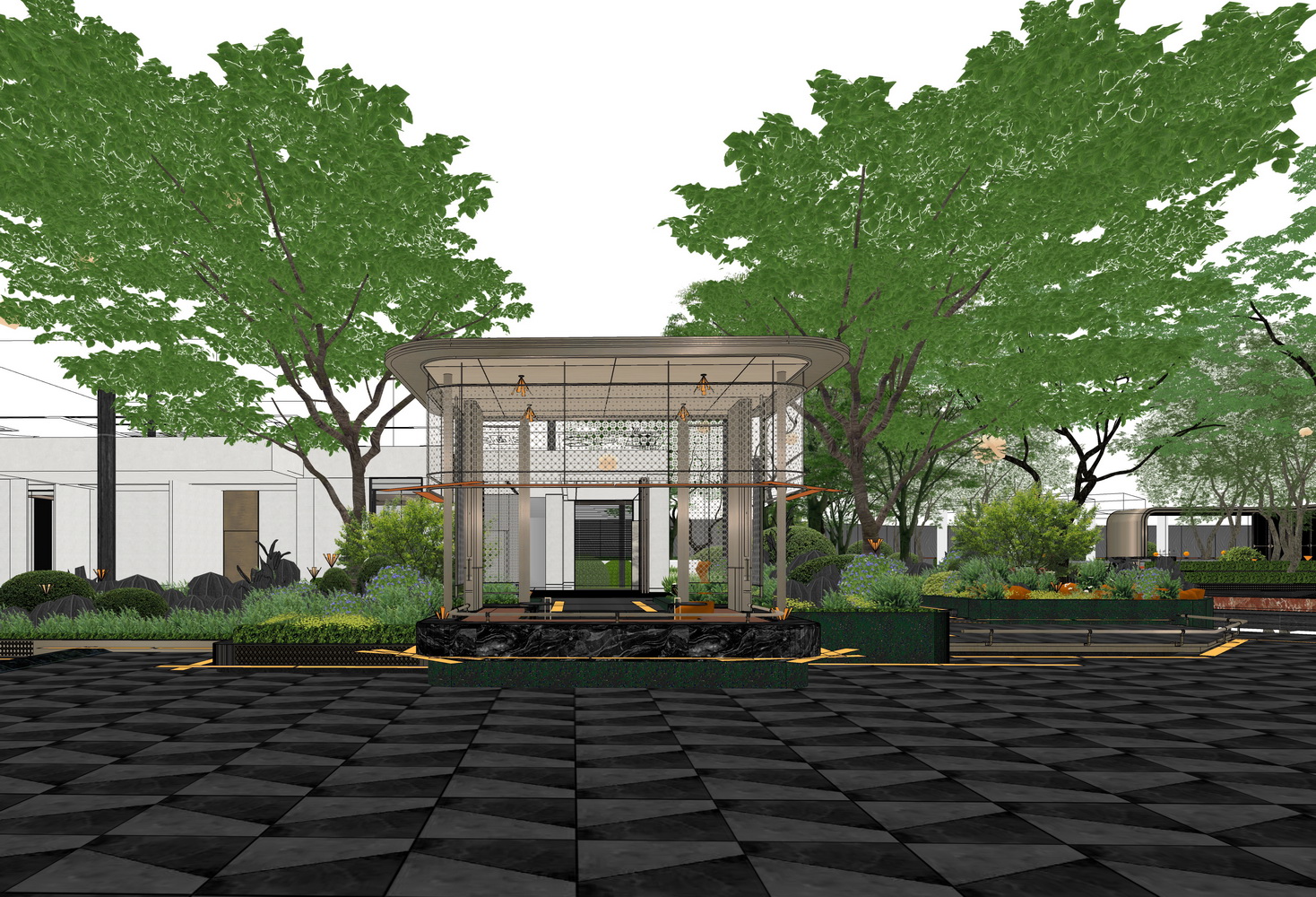 西安中铁建西派玺悦示范区景观SU模型-7