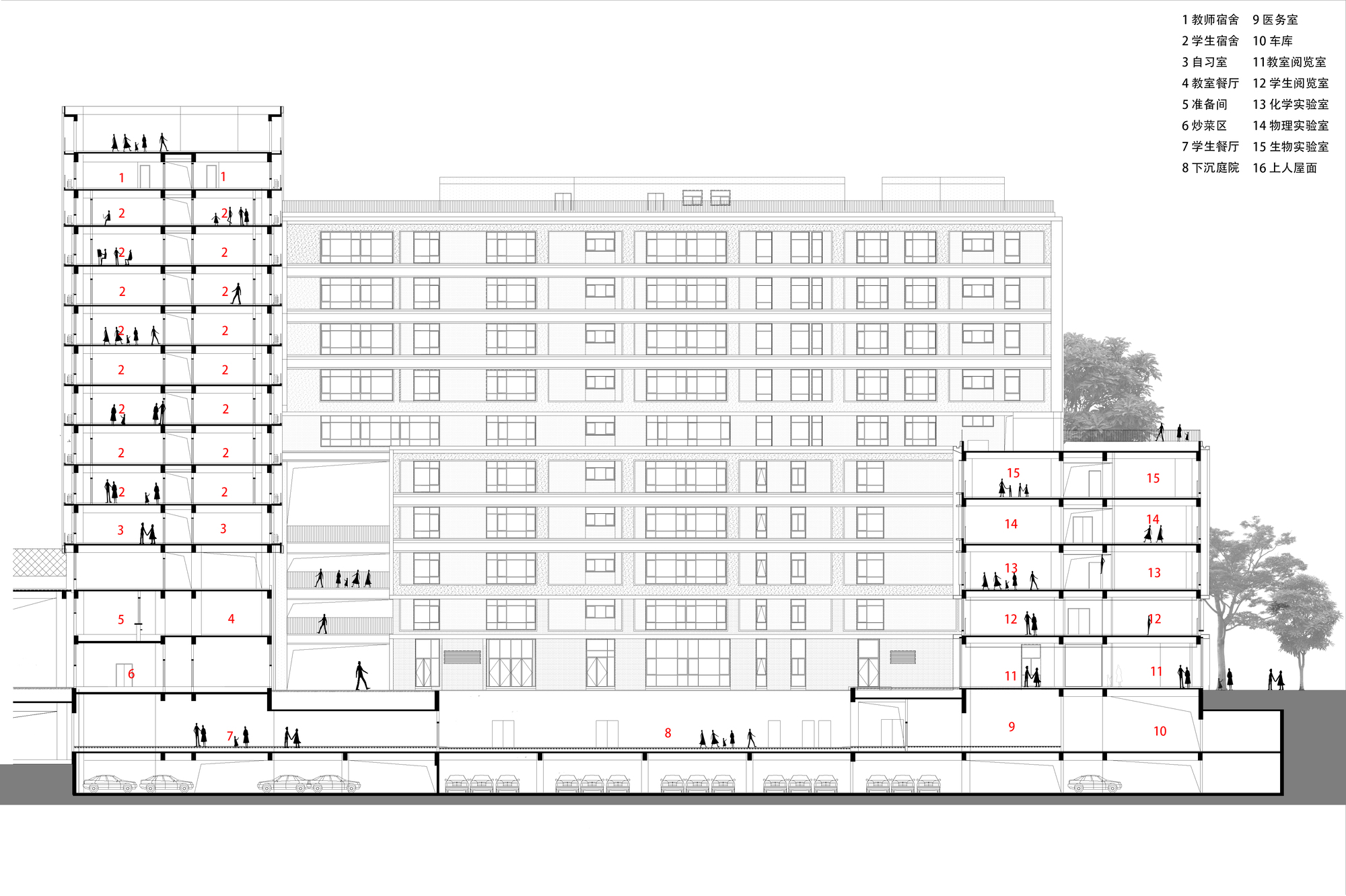 西安高新一中扩建及社会共享停车场丨中国西安丨中国西南建筑设计研究院曲培青工作室-37