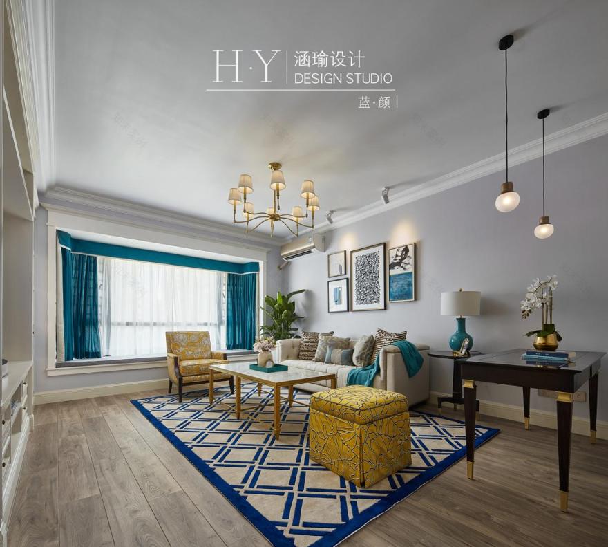 涵瑜设计丨平层书香独韵,盛世蓝颜-0