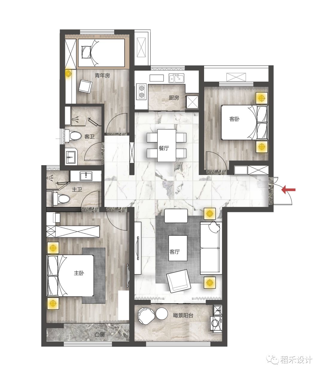 极简温馨的北海腾飞花园样板间设计-5