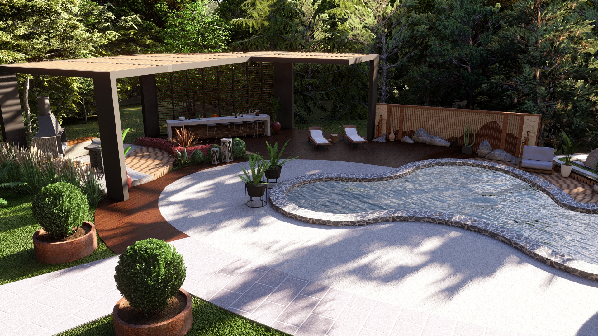GARDEN DESIGN/ Covered Pool Side Deck-6