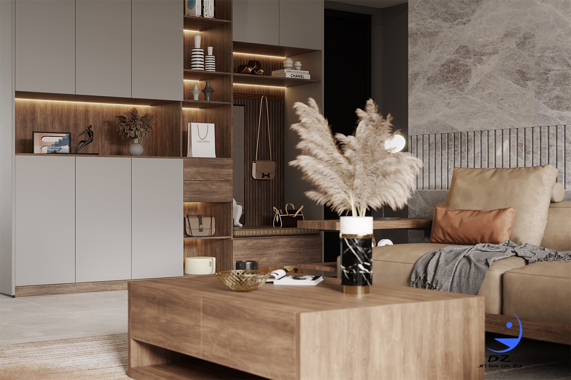 现代黑白系客餐厅卧室过道效果图-28