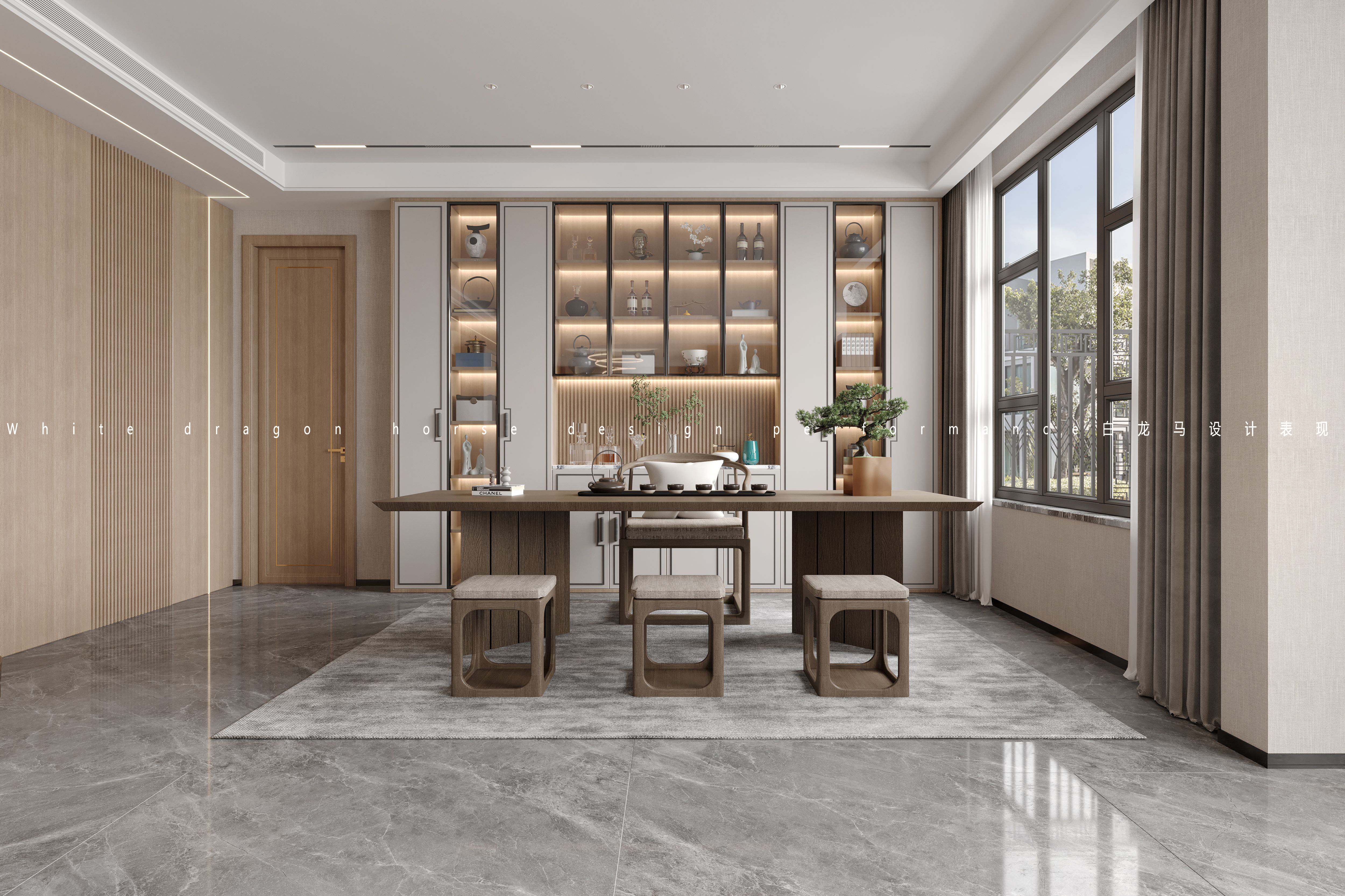 新中式客餐厅卧室——白龙马效果图-9