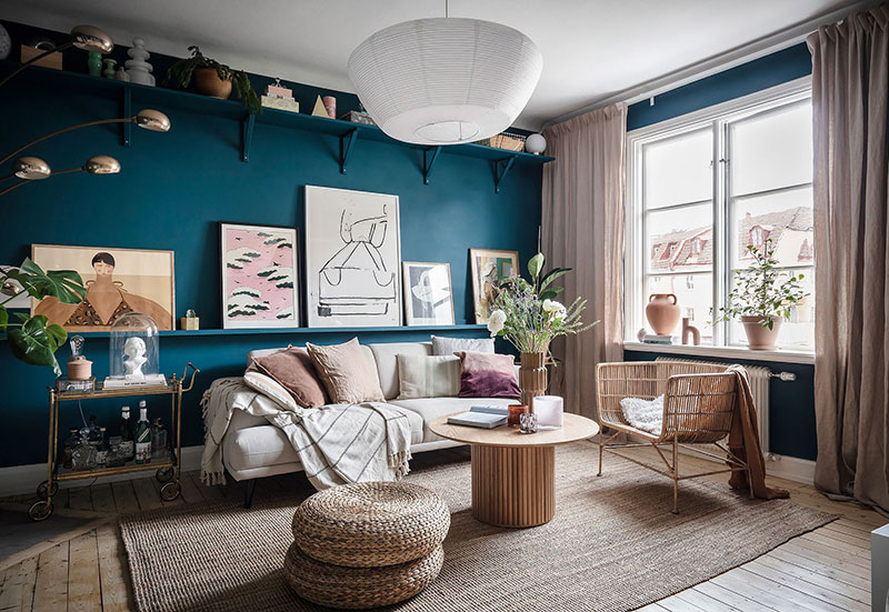 哥德堡大胆蓝色公寓，充满装饰的 65 平米空间-8