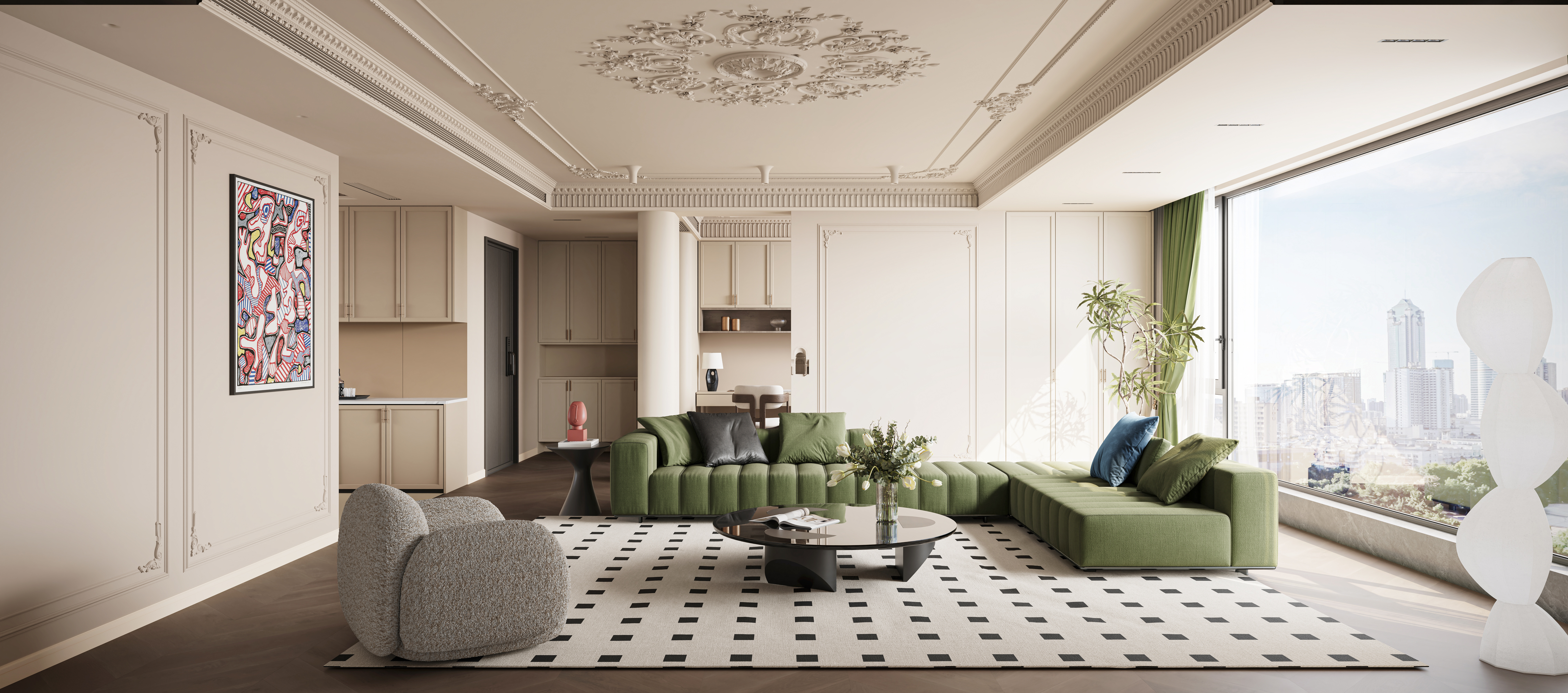 近期渲染 法式平层 客餐厅 卧室 卫生间 书房-20