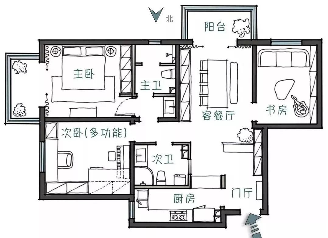 120 平现代简约三口之家，儿童房空间利用高-2