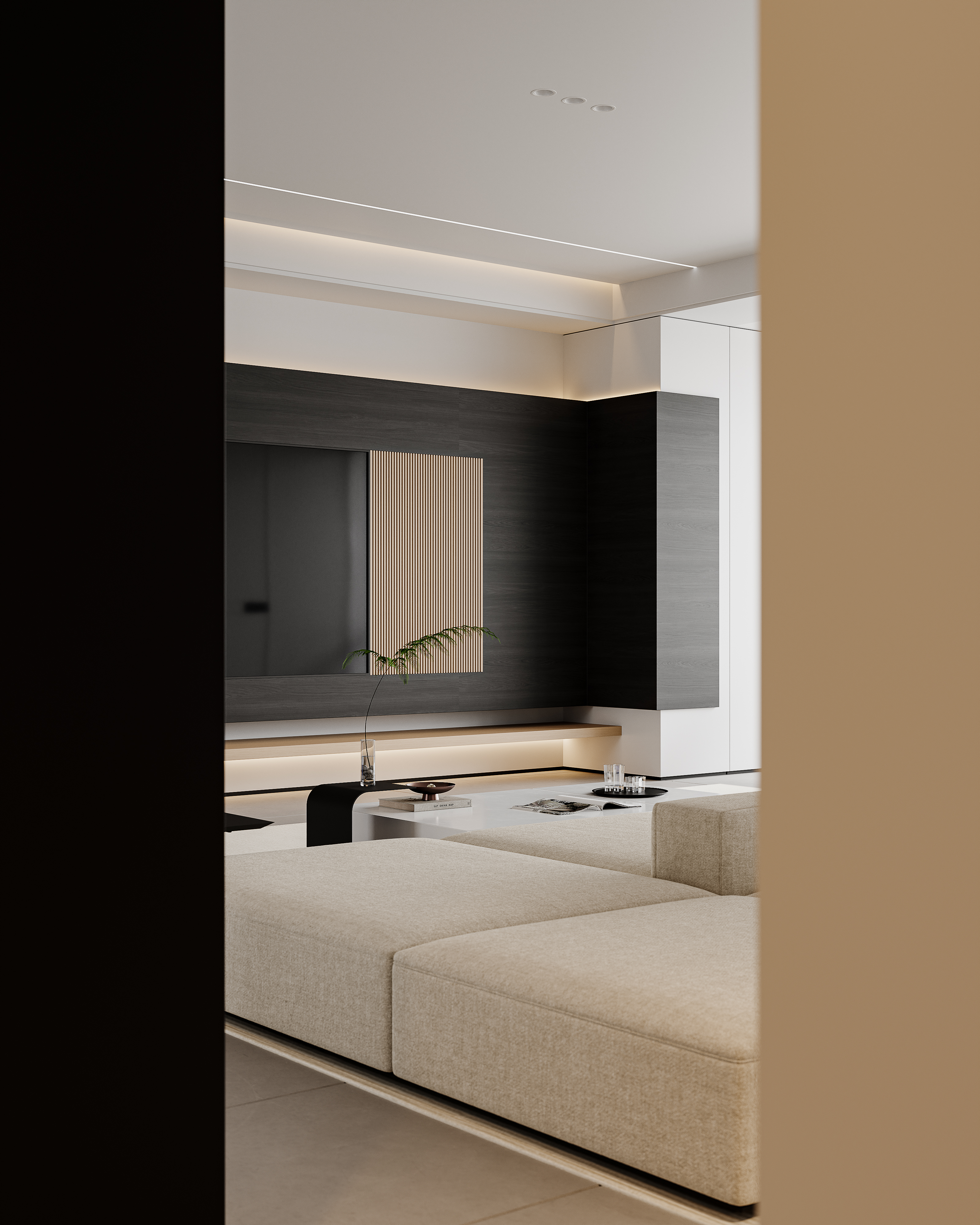 现代极简 木纹色和深色的碰撞，客餐厅-5