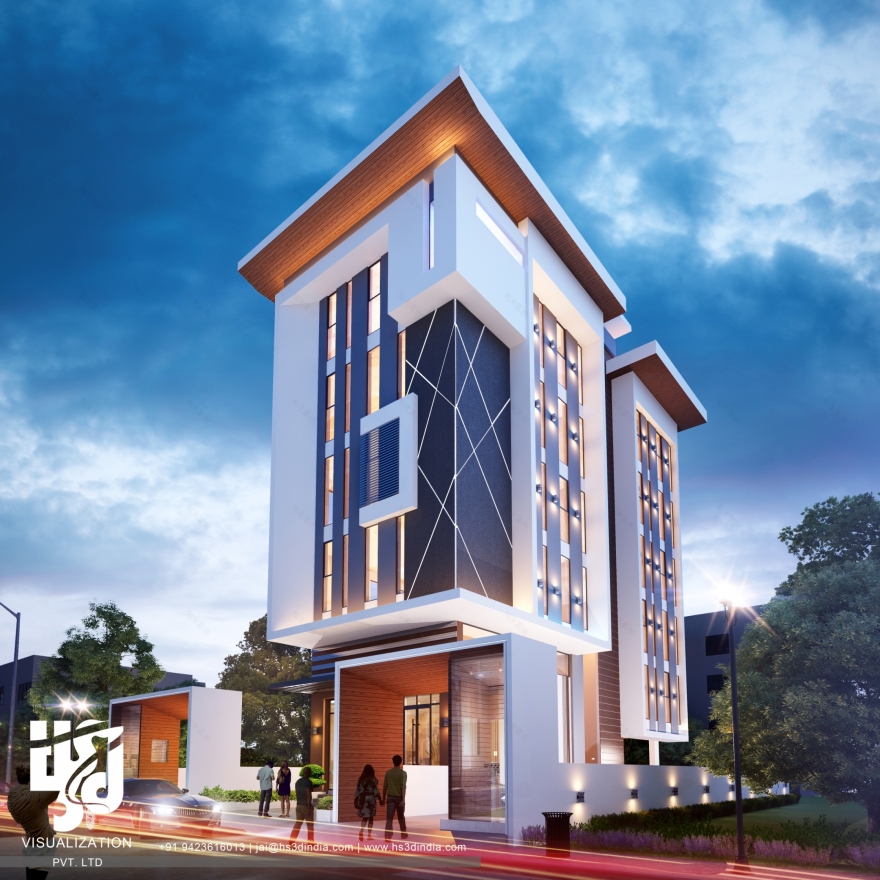 HS 3D 印度打造惊艳夜景商业建筑-17