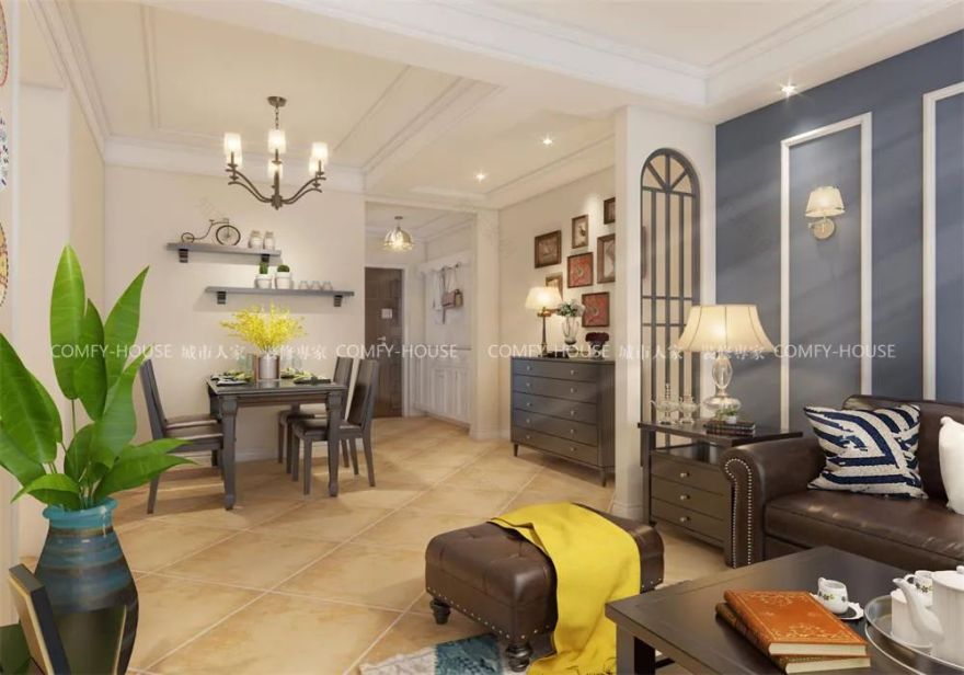 简美风三室两厅,绿植美式隔断打造清新净土-9