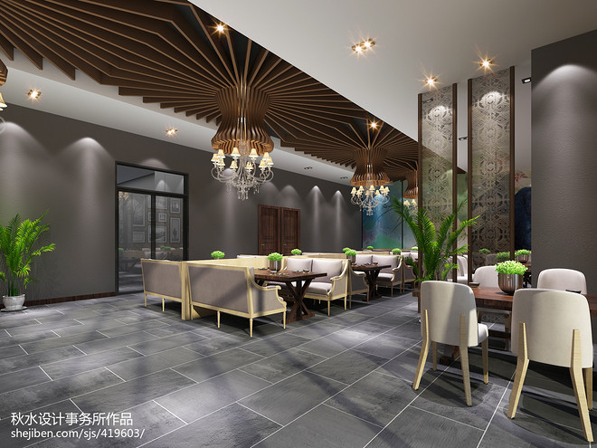 45万元餐饮空间350平米装修案例（湘菜馆设计）-11
