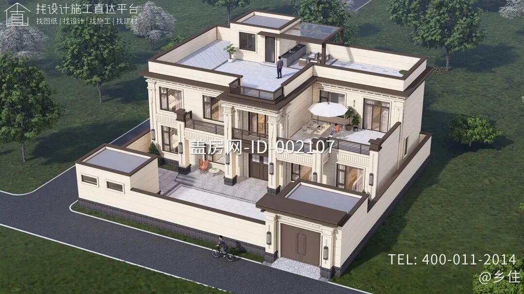 【设计师案例】土建参考造价62万，面宽19.1m×进深10.6m山东临沂二层新中式别墅-42