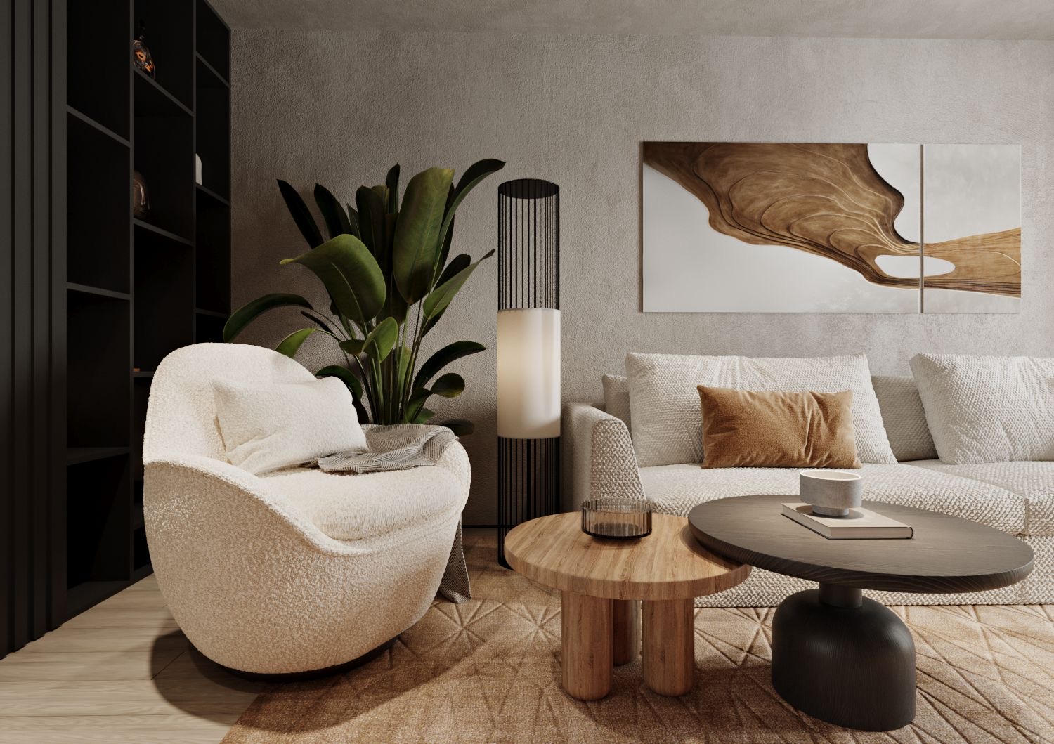 Living room, design interior, fireplace-3