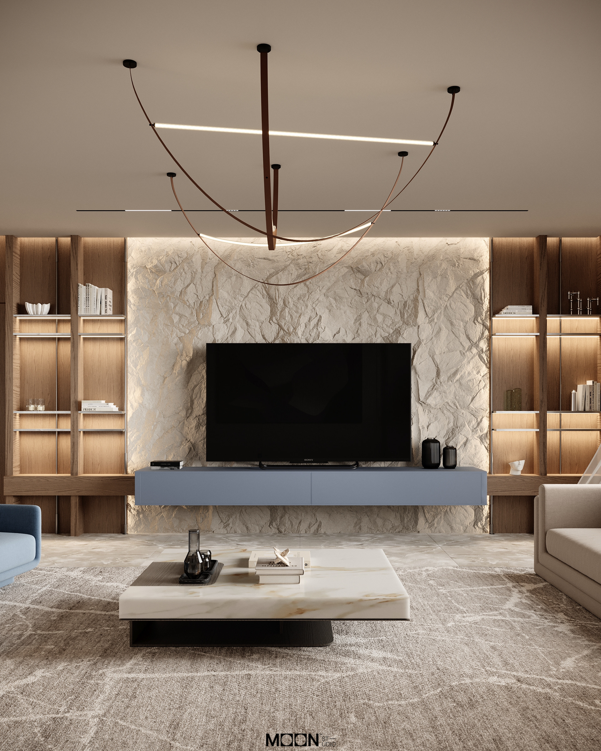 此处desgin可能拼写错误，正确的应该是design，Hall design可翻译为大厅设计 丨Moon Studio-3