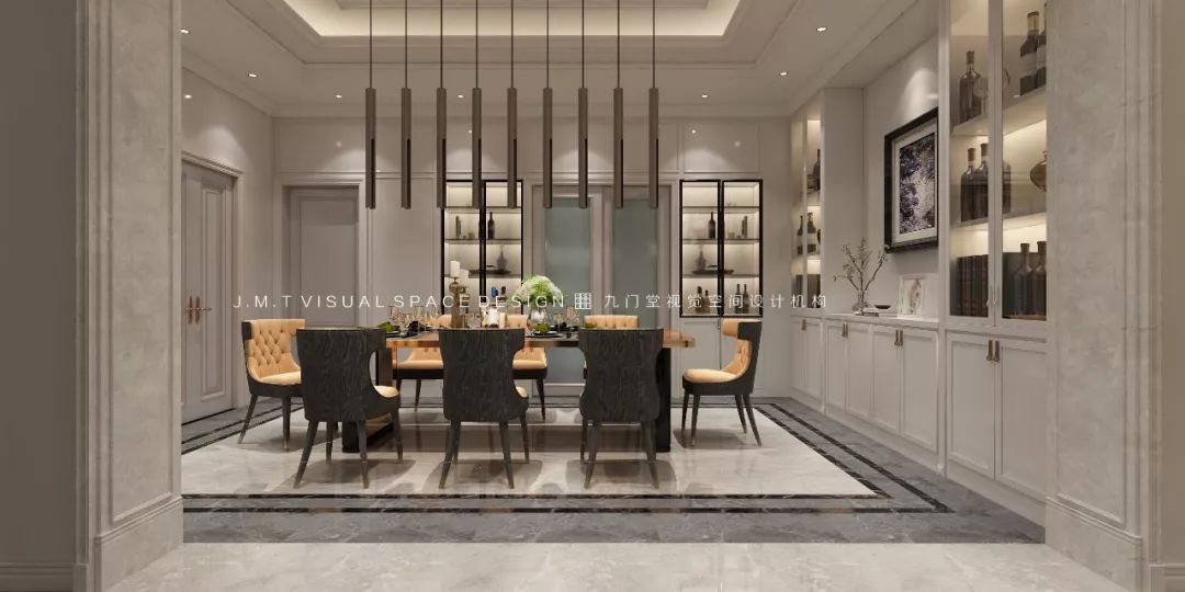 新中式、简欧、轻奢混搭,打造 540㎡别墅空间-21