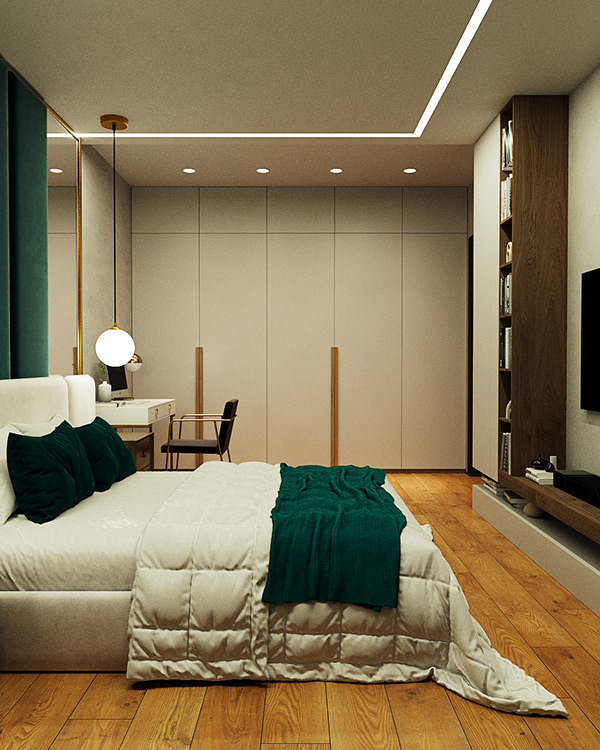 卧室：蓝绿色与木质的和谐搭配丨Borshchenko Dmytro-10