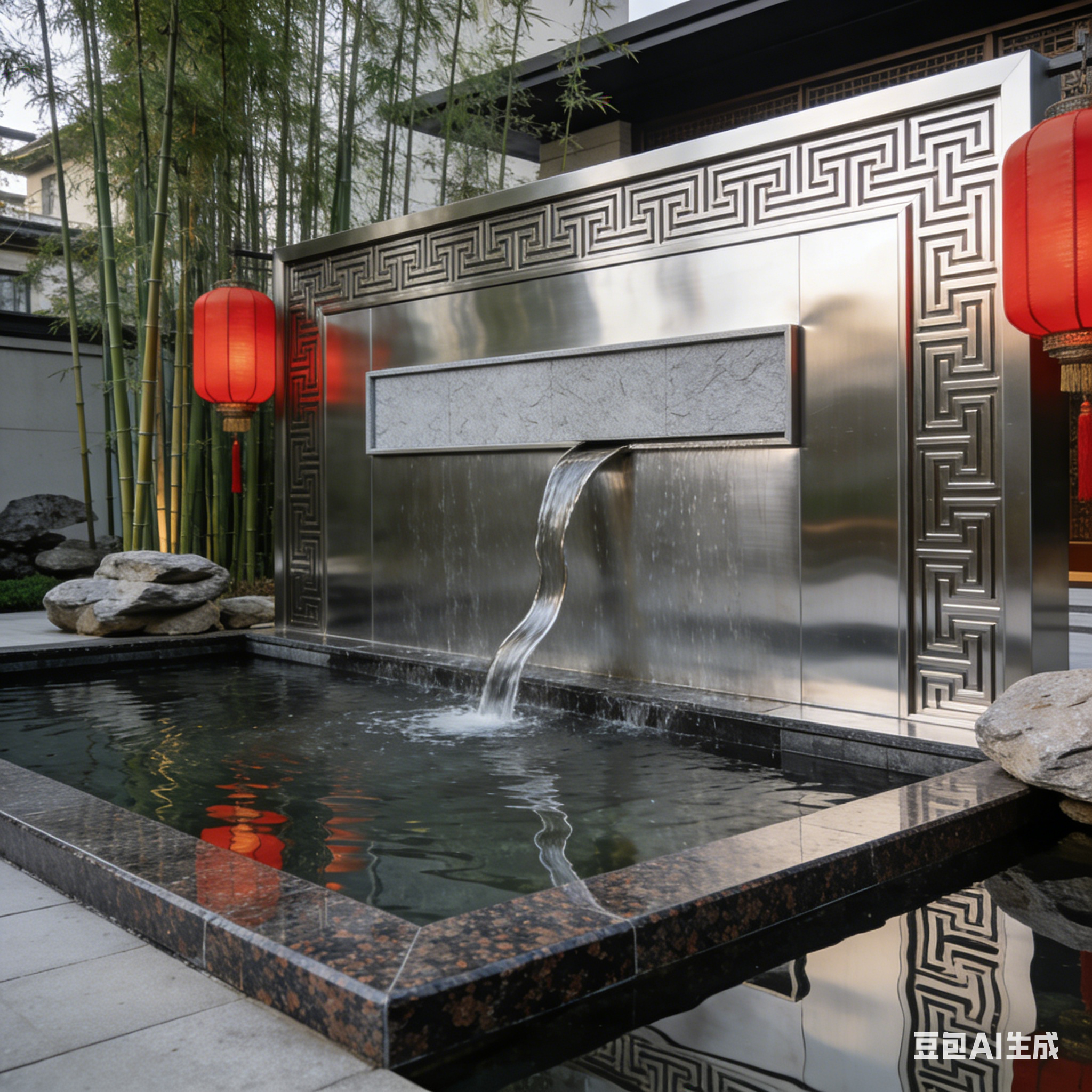 小区园林景观水景及酒店入口不锈钢景墙-14