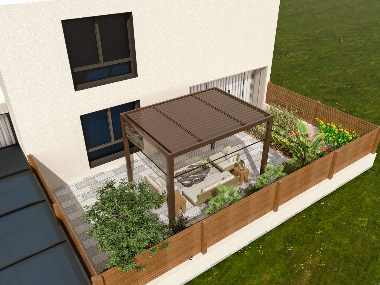 现代别墅室内+庭院效果-1