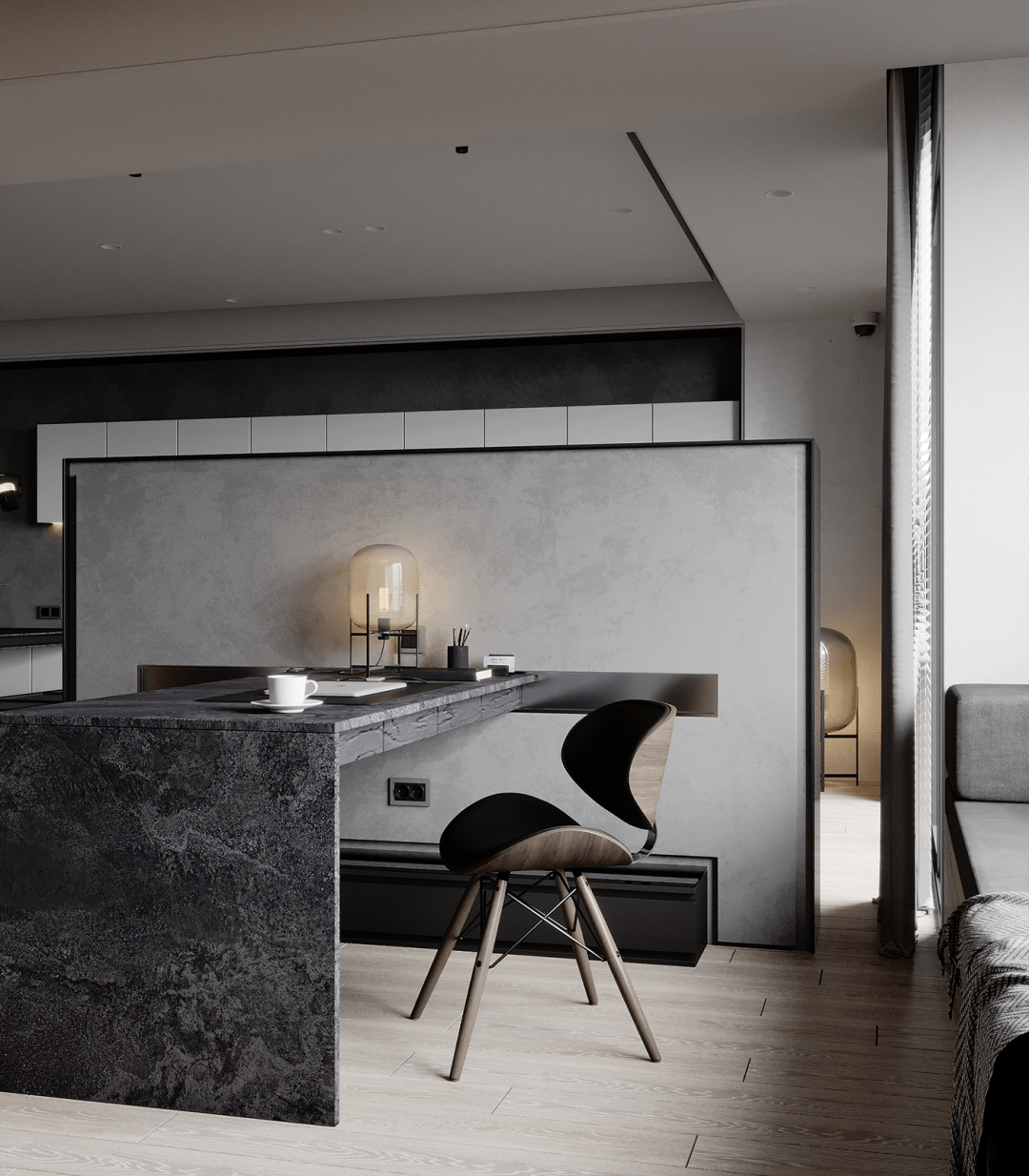 小户型一居室的灰色与木格栅-9