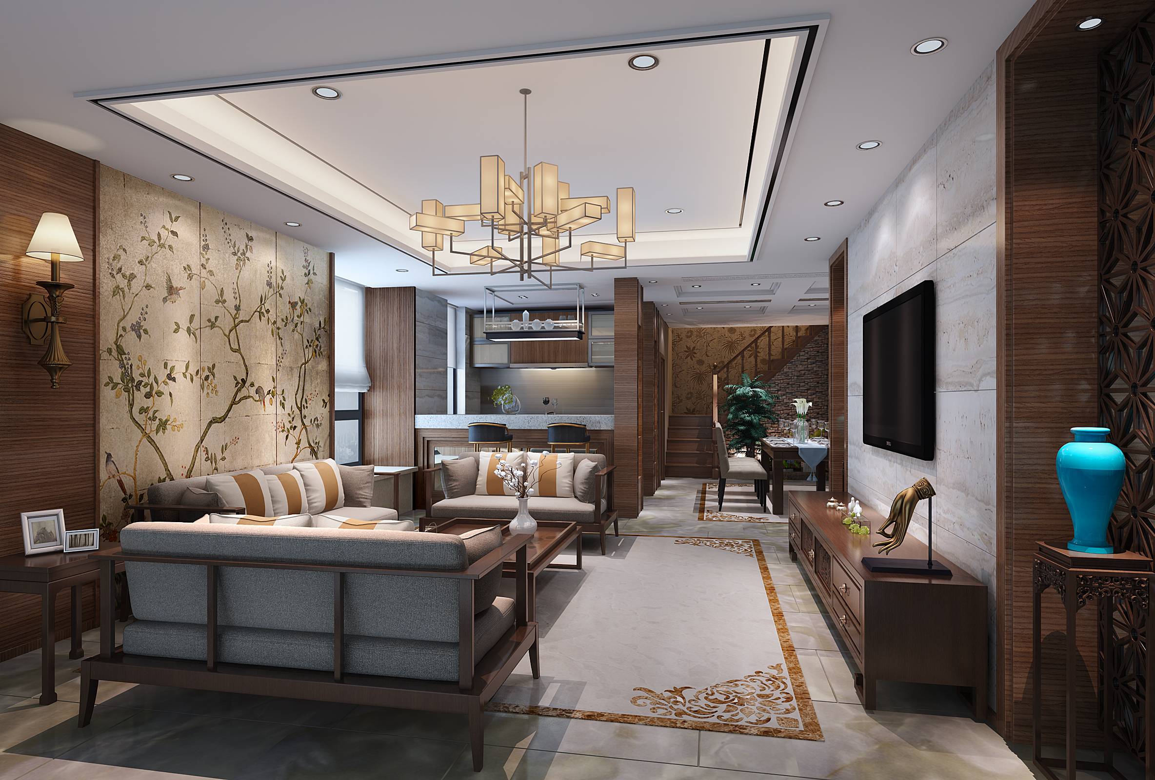 新中式 中式古典 奢华家装别墅样板房-5-2