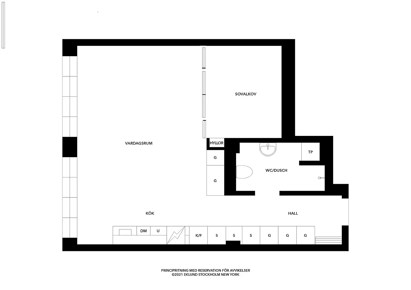 瑞典 53m2 公寓的温暖玻璃墙卧室设计-12