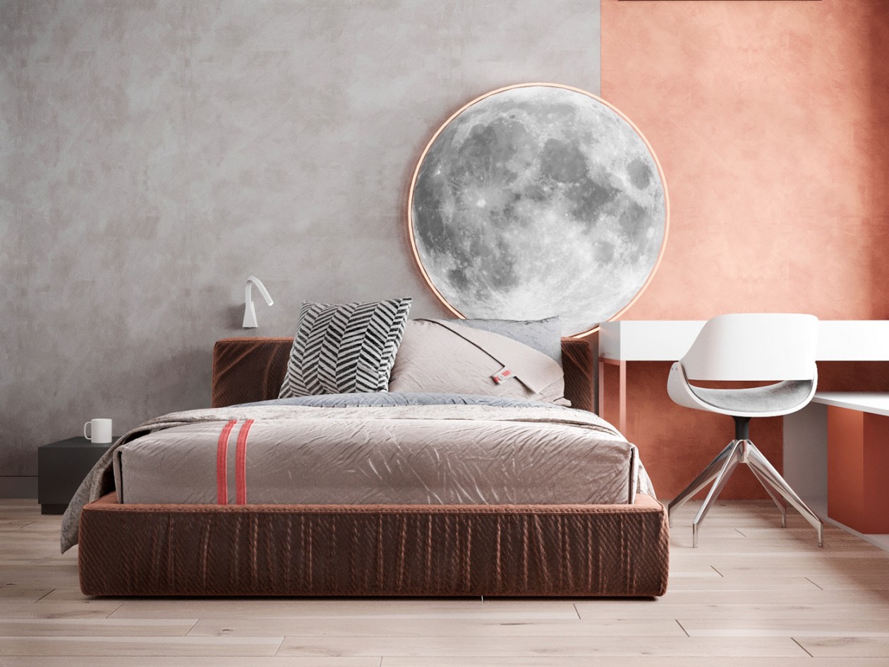 90㎡公寓 高级灰+橘色，百看不厌的组合-16