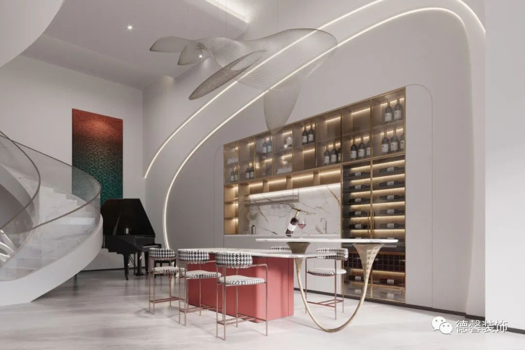 灵动弧线诠释现代艺术美感·云峰原著 425㎡联排别墅设计丨德馨装饰-7