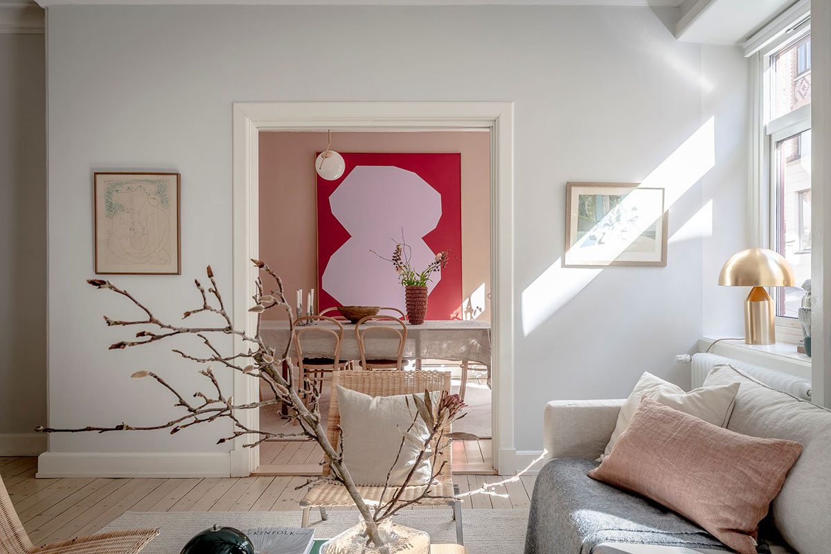 瑞典 84 平米粉色餐厅公寓设计-5