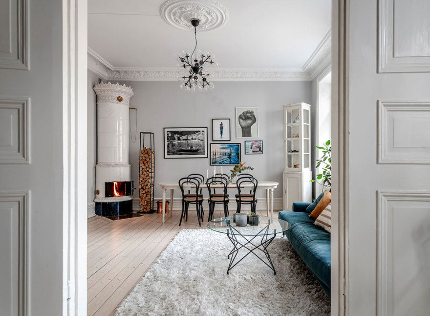 蓝色与白色的典雅公寓 | 哥德堡的瑞典设计之美-2