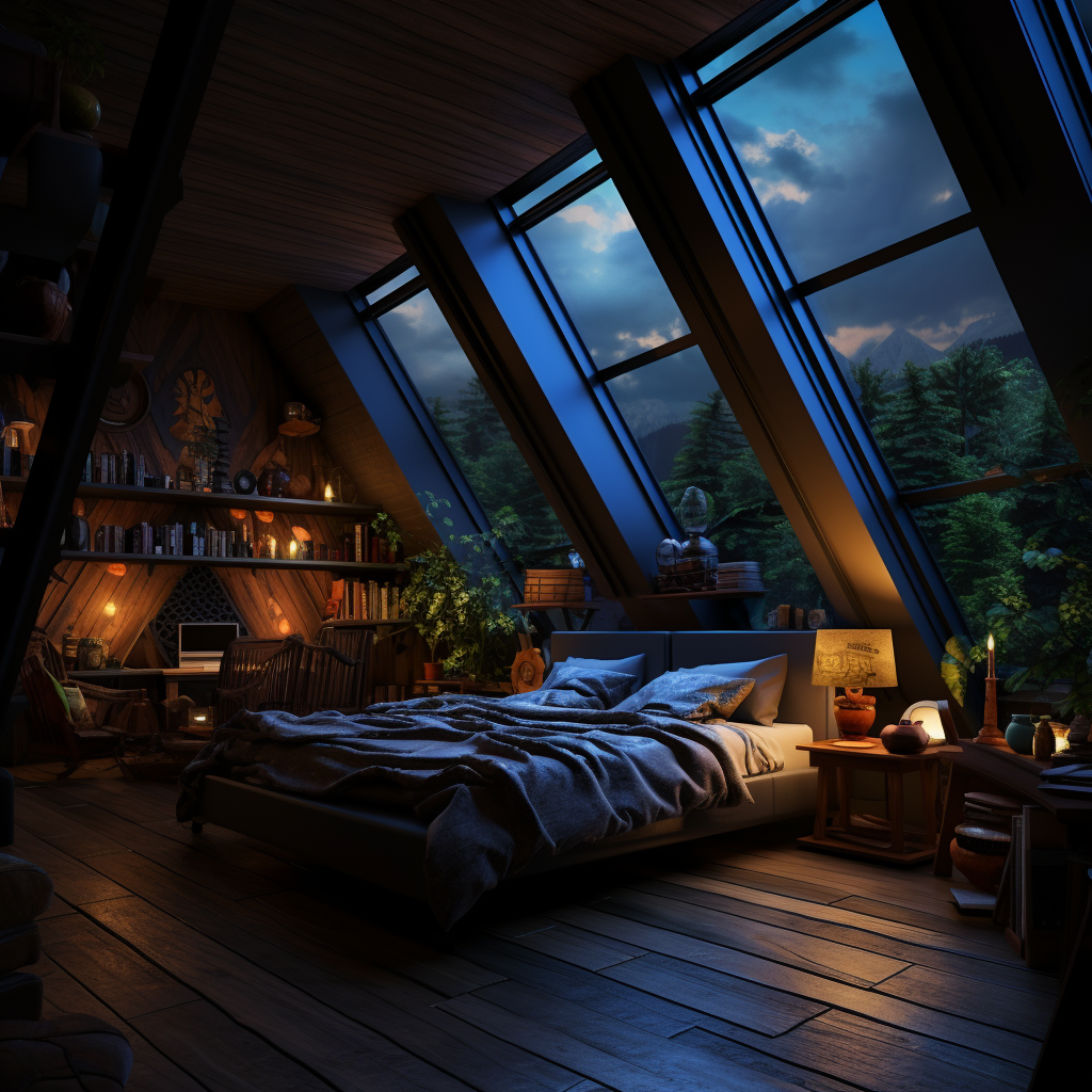 林间小屋的二楼到晚上了-11