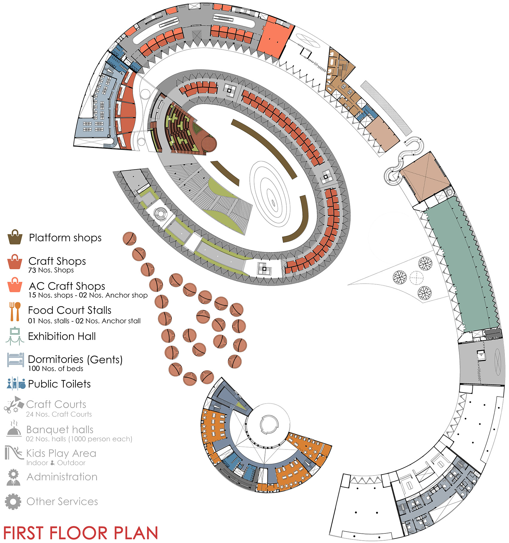 印度红拱螺旋城市市集-Avadh Shilpgram / Archohm Consults-44