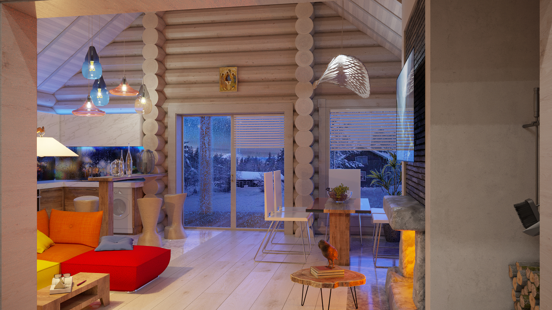 Варианты интерьера в срубе.-24