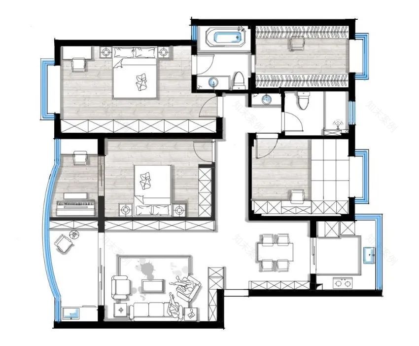 南昌 125㎡现代简约家居,黑白灰中融入绿色与橙色-21