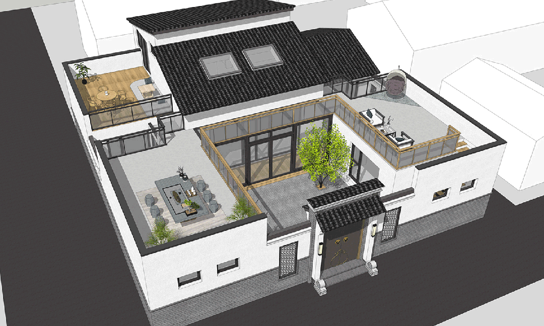 【设计师案例】土建参考造价40万,面宽15.8m×进深16m北京通州二层新中式别墅-1