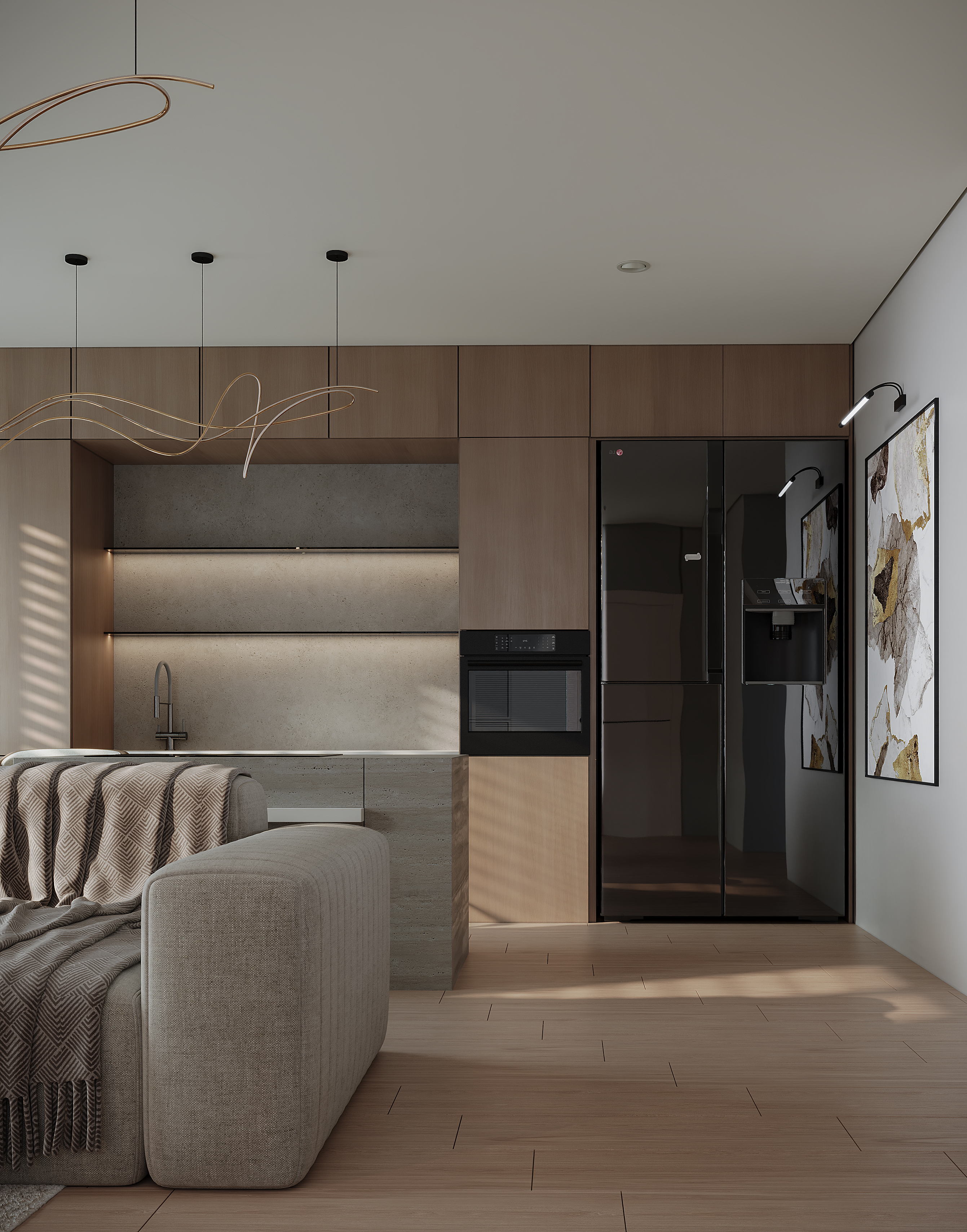 客厅与开放式厨房设计丨阿联酋迪拜丨Safaa Astal-8