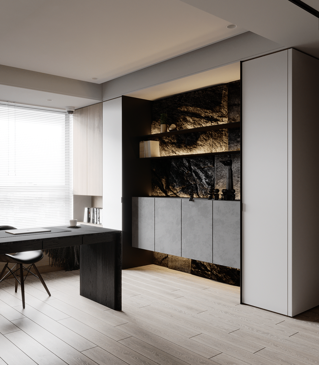 小户型一居室的灰色与木格栅-7